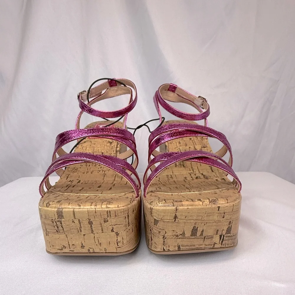 NIB POP Admission Metallic Pink Cork Heeled Sandals - Picture 3 of 14